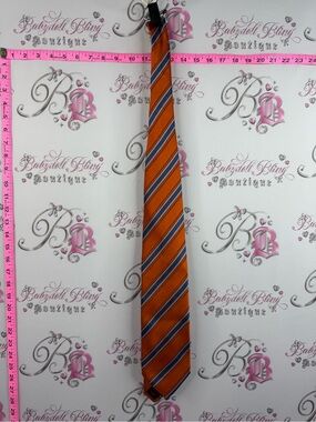 Tie 100% silk Men's Orange Diagonal Stripe Tie with Blue and White Accents